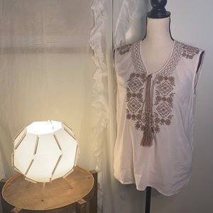 J. Crew Embroidered Sleeveless Tassel Neck Cotton Top Size XS